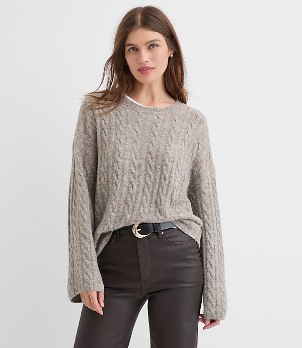Petite Heathered Wide Sleeve Cable Sweater