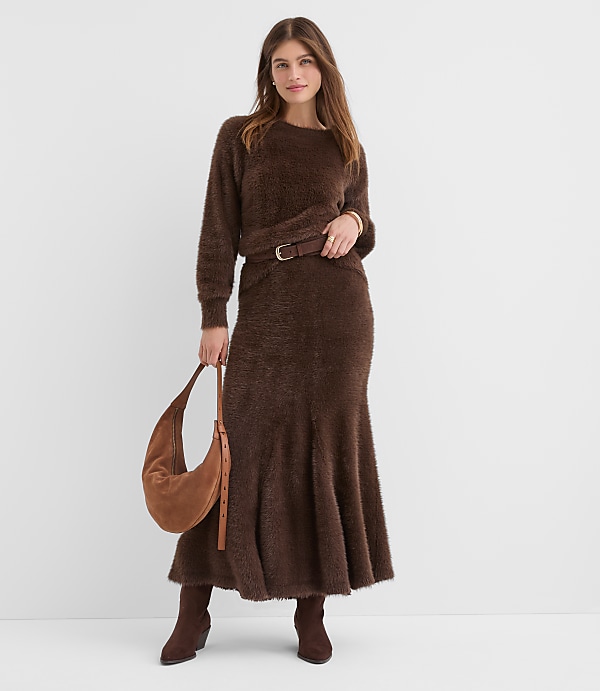 Fuzzy Godet Maxi Skirt