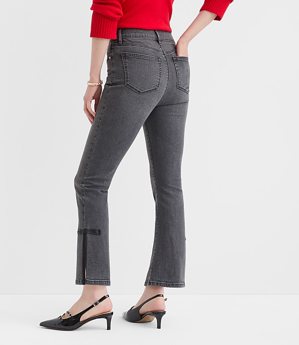 Satin Bow High Rise Kick Crop Jeans in Washed Black