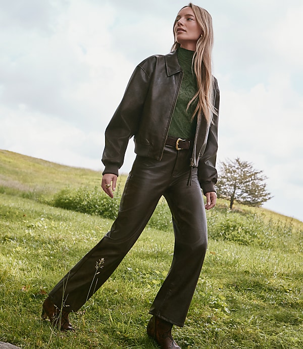 Five Pocket Straight Pants in Faux Leather