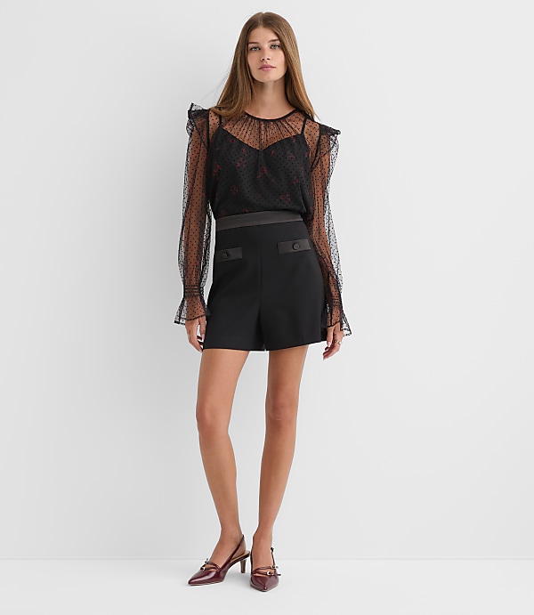Petite Satin Trim Tuxedo Shorts