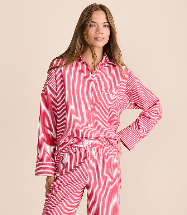 Striped Poplin Pajama Shirt