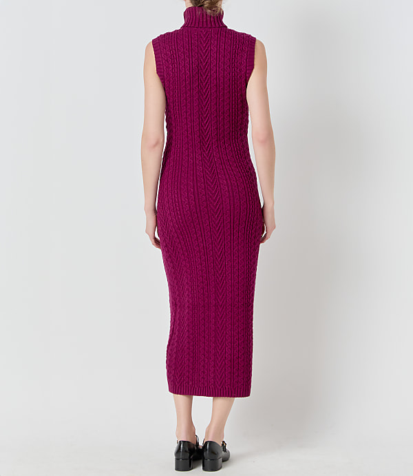 English Factory Cable Knit Mock Neck Midi Dress
