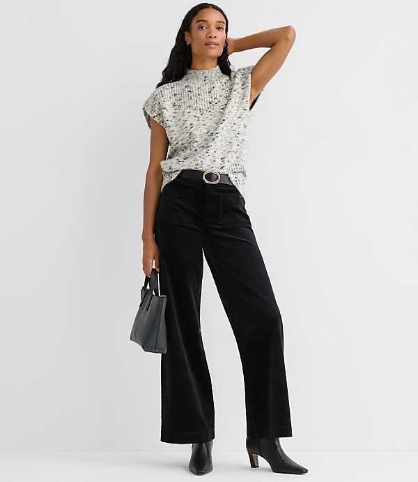 Melange Ribtrim Sleeveless Mock Neck Sweater