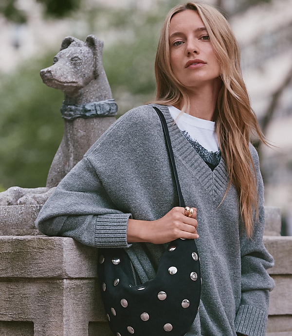 Petite Heathered Slouchy V-Neck Sweater