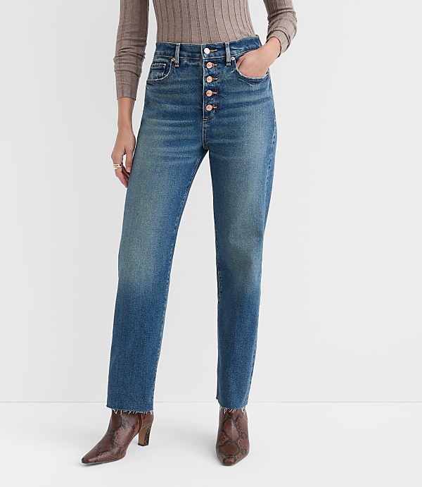 Petite Fresh Cut High Rise Straight Jeans in Authentic Vintage Mid Wash