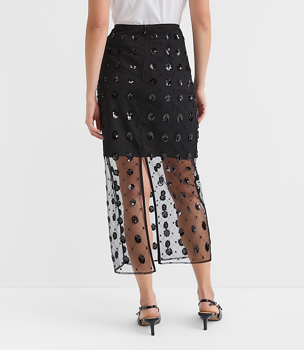 Floral Sequin Overlay Midi Skirt