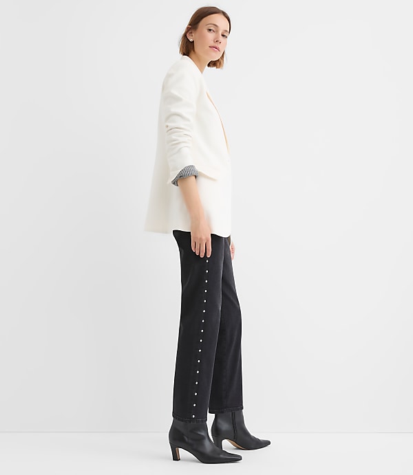 Studded High Rise Straight Jeans in Washed Black