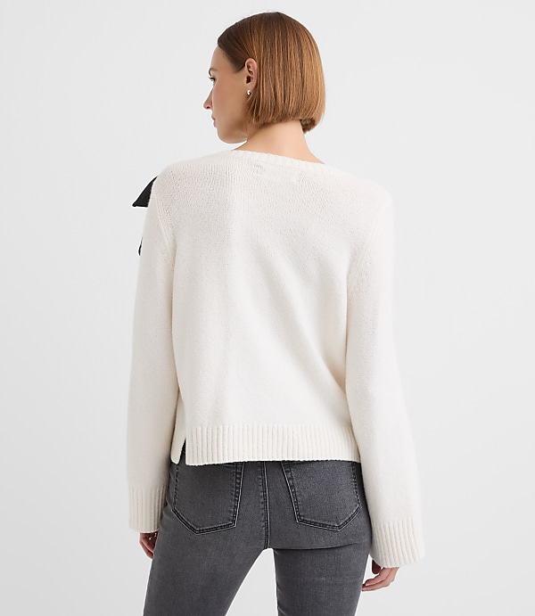 Petite Satin Bow Wide Sleeve Sweater
