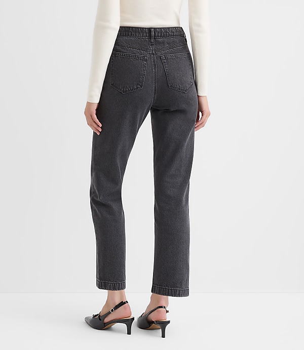 Petite Jeweled Pocket High Rise Straight Jeans in Washed Black