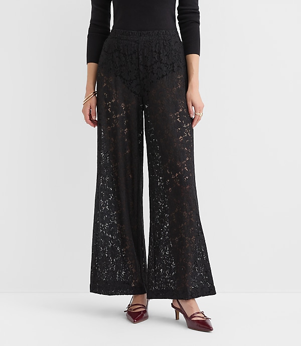 Petite Pull On Wide Leg Pants in Lace