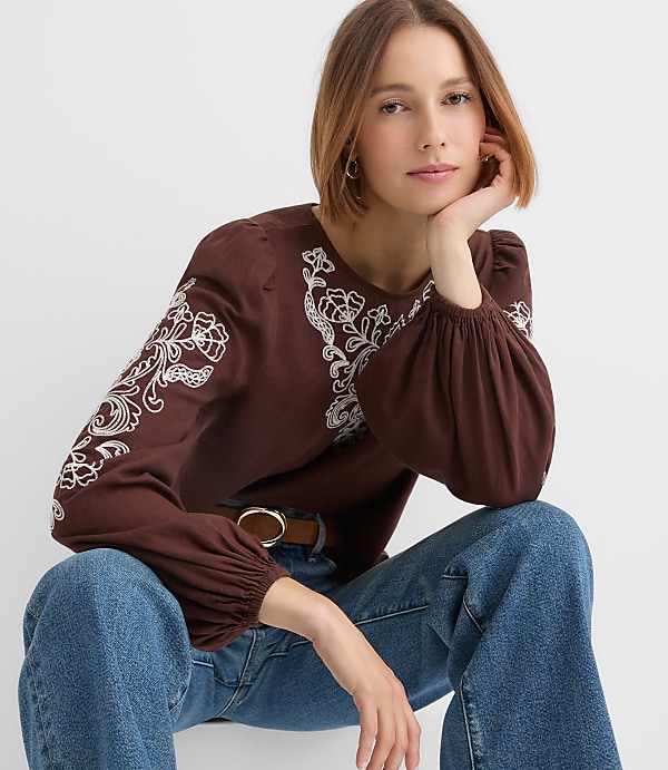 Petite Floral Embroidered Blouse