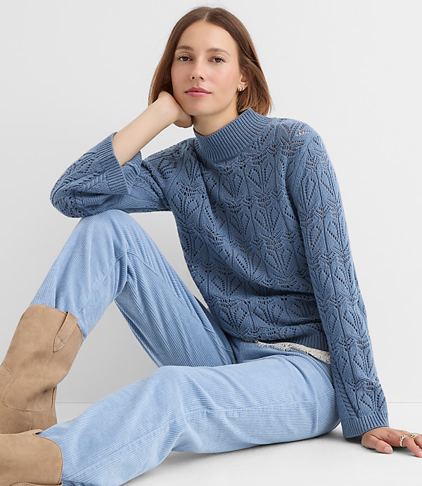 Petite Pointelle Flare Sleeve Sweater
