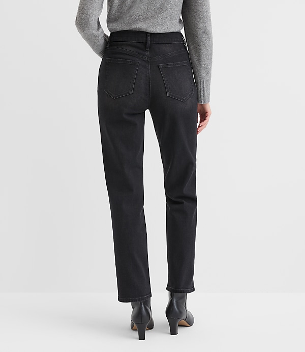Petite Studded High Rise Straight Jeans in Washed Black