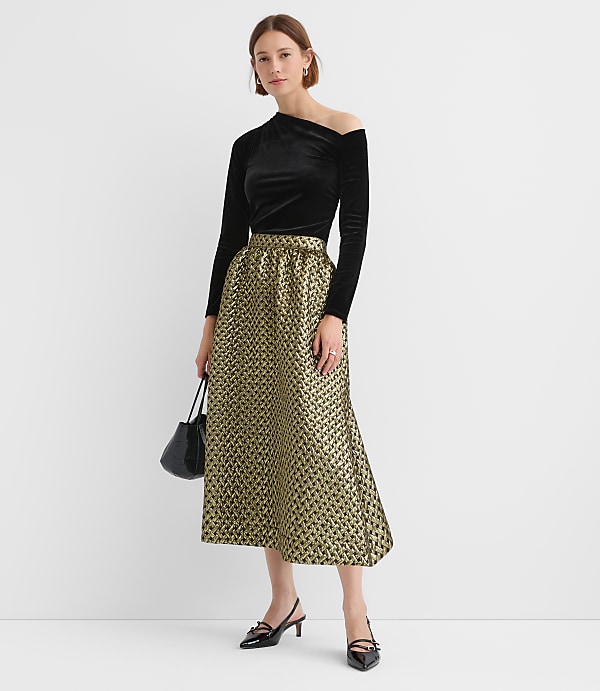 Petite Metallic Jacquard Midi Pocket Skirt