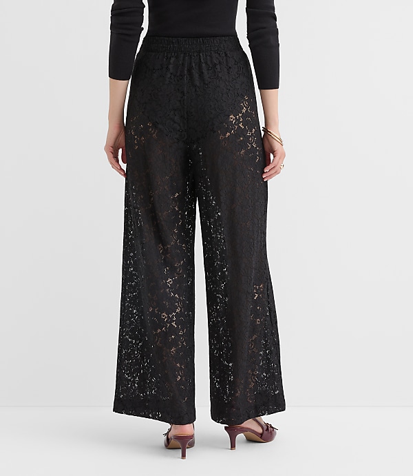 Petite Pull On Wide Leg Pants in Lace