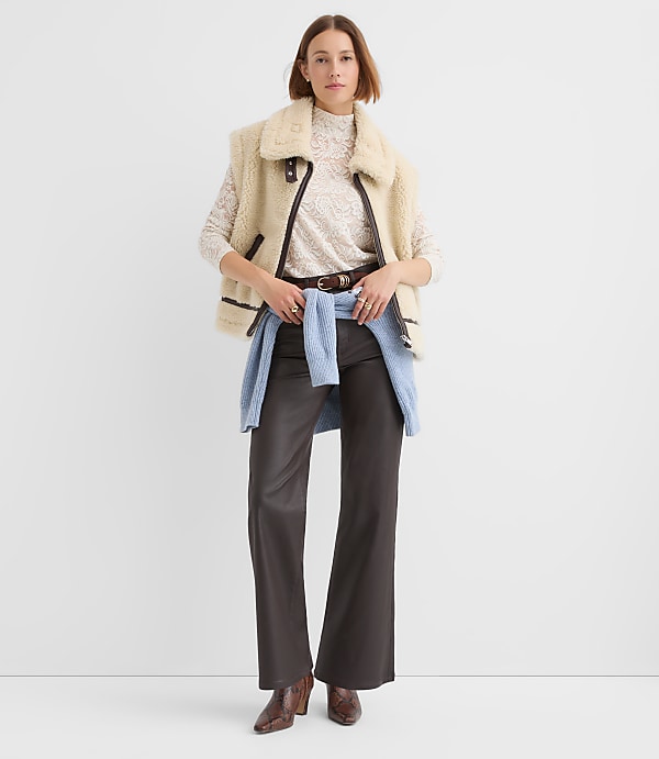 Crackle Faux Suede & Faux Shearling Pocket Vest