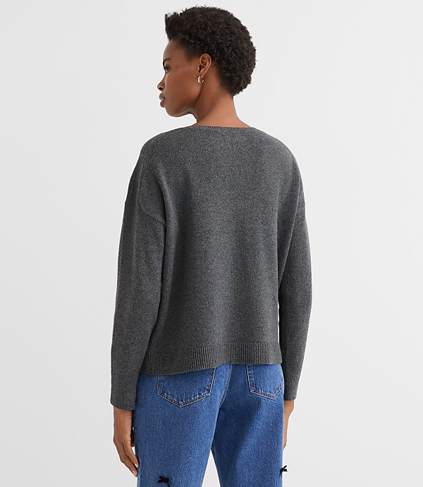 Petite Lace Trim Relaxed V-Neck Sweater