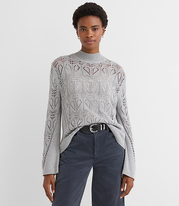 Melange Pointelle Flare Sleeve Sweater