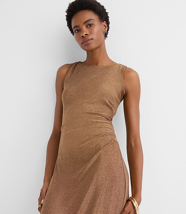 Petite Shimmer Side Ruched Midi Dress