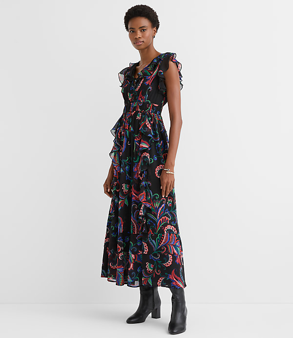 Petite Paisley Ruffle Flounce Maxi Dress