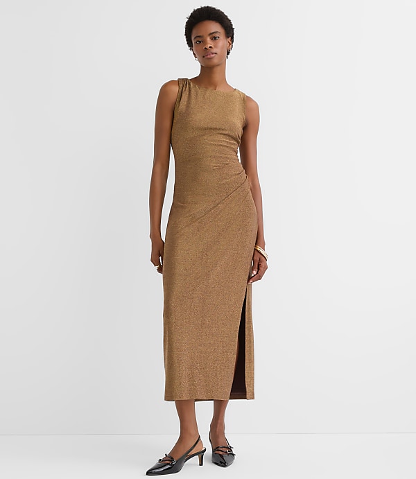 Shimmer Side Ruched Midi Dress