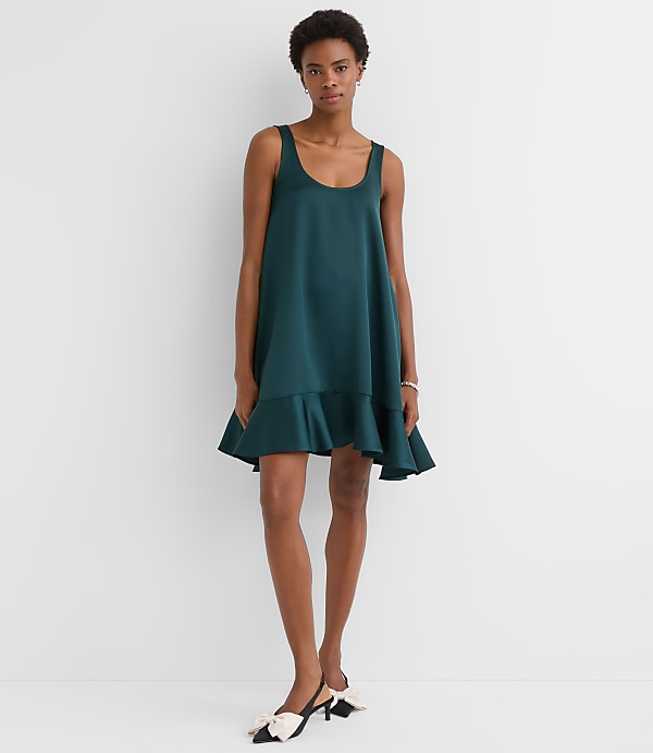 Satin Ruffle Mini Pocket Dress