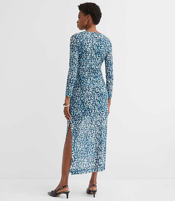 Geo Mesh Ruched Midi Dress