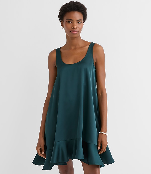 Satin Ruffle Mini Pocket Dress