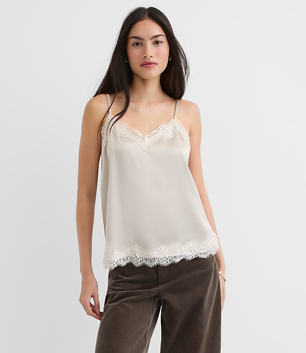 Petite Lace Trim Satin Cami