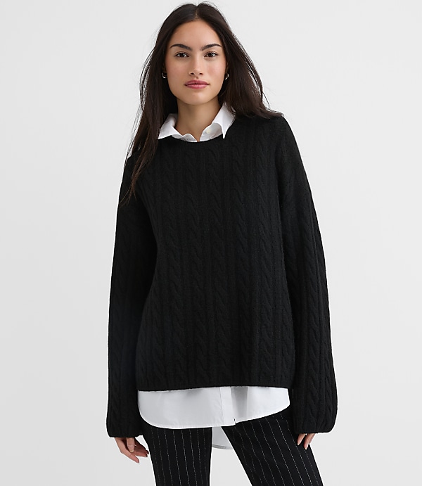 Heathered Wide Sleeve Cable Sweater