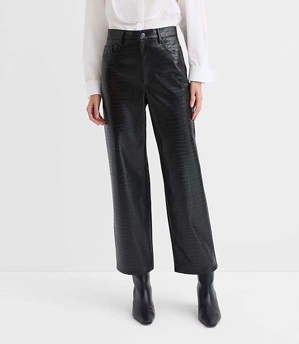 Five Pocket Straight Pants in Embossed Faux Leather