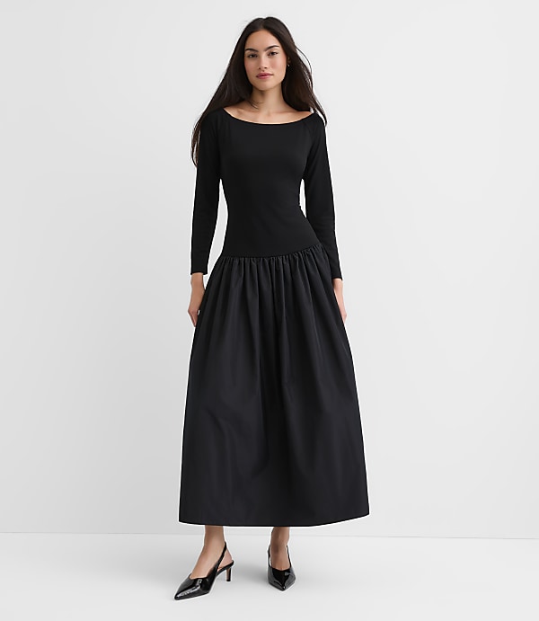 Petite Taffeta Ponte Off The Shoulder Maxi Dress