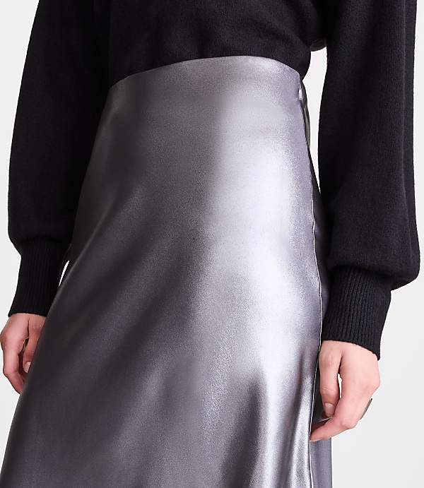 Petite LOFT Versa Shimmer Bias Midi Skirt