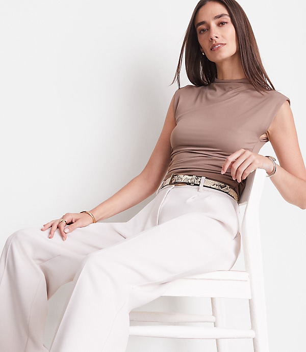 Petite LOFT Versa 360 Knit Ruched Mock Neck Top