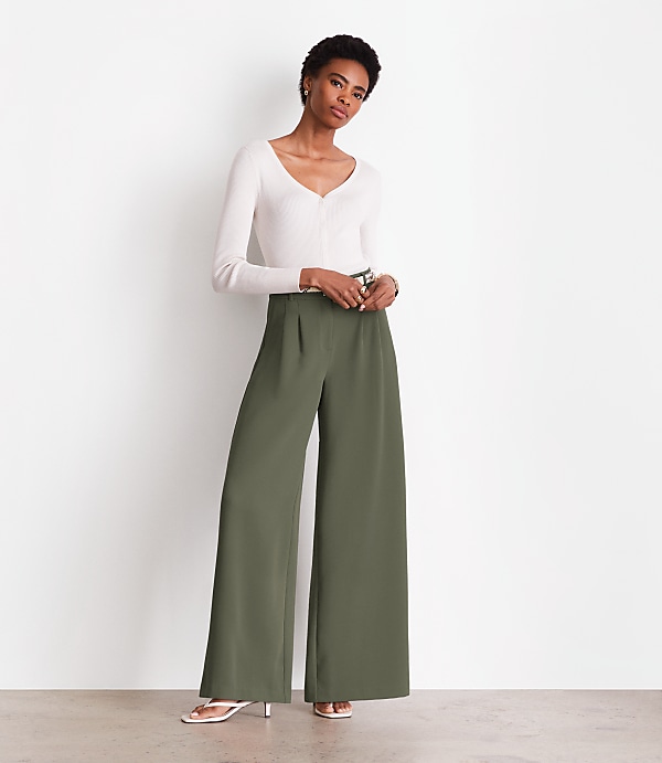 Petite LOFT Versa Crepe Drape Palazzo Pant