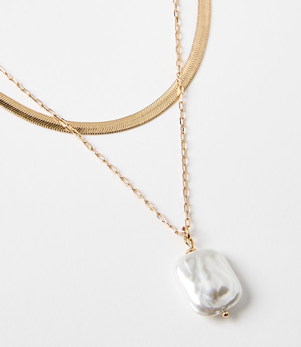 Pearlized Layered Chain Link Necklace Set