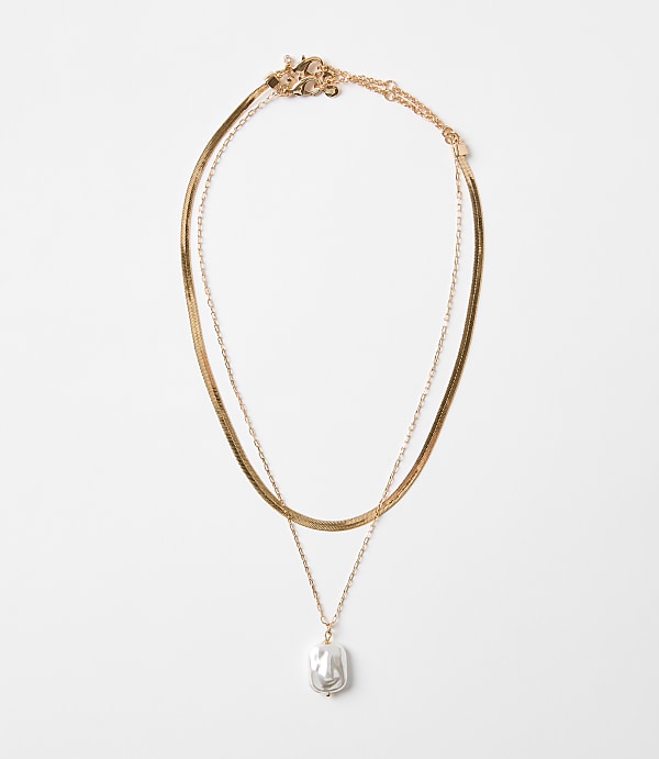 Pearlized Layered Chain Link Necklace Set