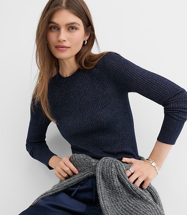 Shimmer Mixed Ribbed Sweater