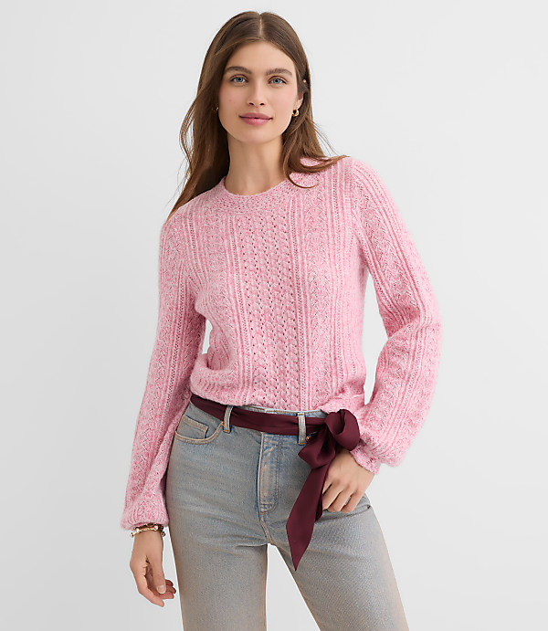 Petite Marled Pointelle Blouson Sweater