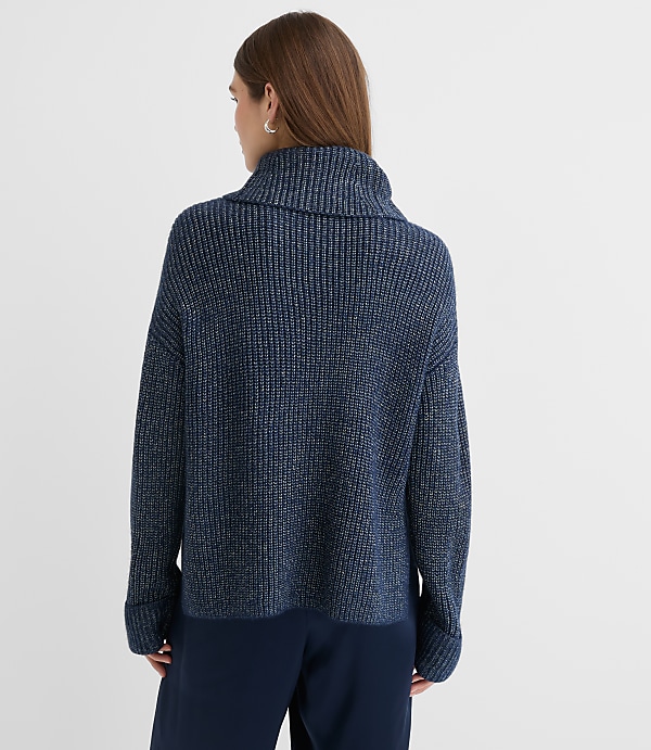 Petite Shimmer Cuffed Ribbed Mock Neck Sweater
