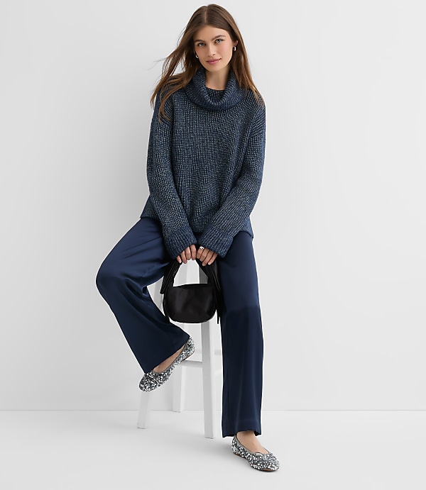 Shimmer Cuffed Ribbed Mock Neck Sweater