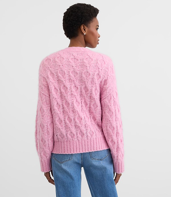 Petite Heathered Fuzzy Cable Sweater