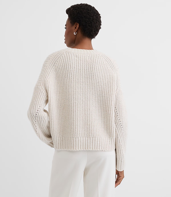 Petite Sequin Pointelle Ribbed Relaxed Sweater