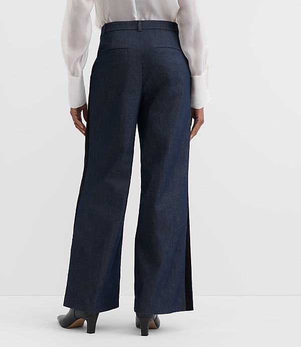 Petite Velvet Tuxedo Stripe Clean Wide Leg Pants in Refined Denim