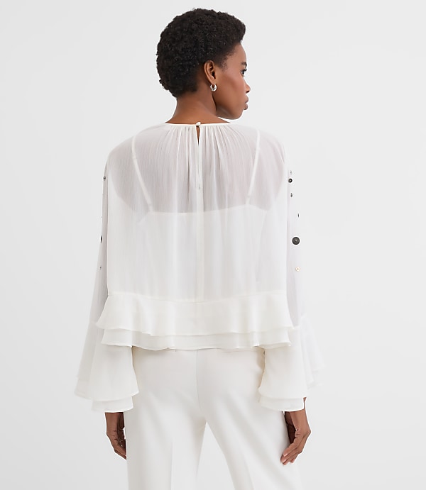Petite Sequin Ruffle Peplum Blouse