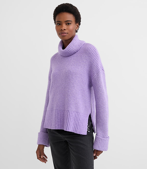 Petite Cuffed Ribbed Mock Neck Sweater