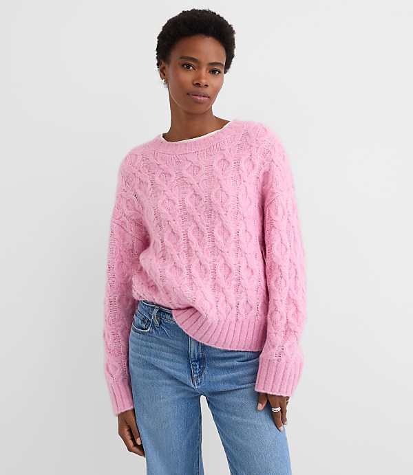 Petite Heathered Fuzzy Cable Sweater
