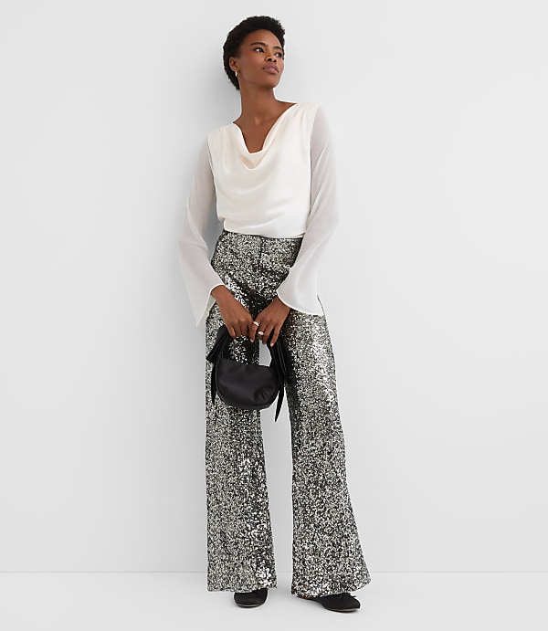 Petite Satin Chiffon Cowl Neck Top