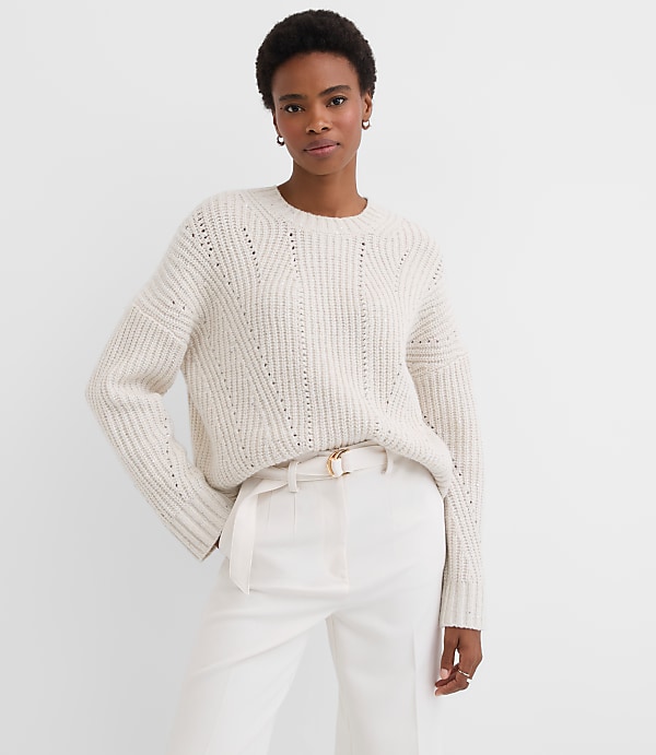 Petite Sequin Pointelle Ribbed Relaxed Sweater